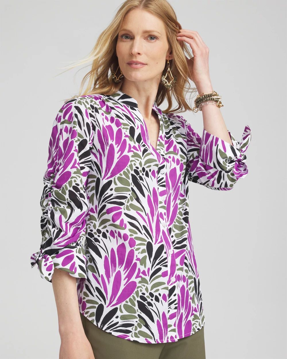 Ruched Sleeve Floral Blouse Chico's